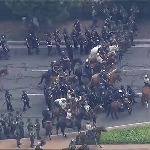 California police disperse protesters outside Trump rally - YouTube