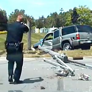 Woman Crashes SUV Into Utility Pole After Police Chase - YouTube