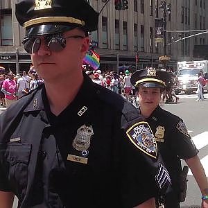NYPD & NYFD walk in NYC Gay Parade by the Empire State Building - YouTube